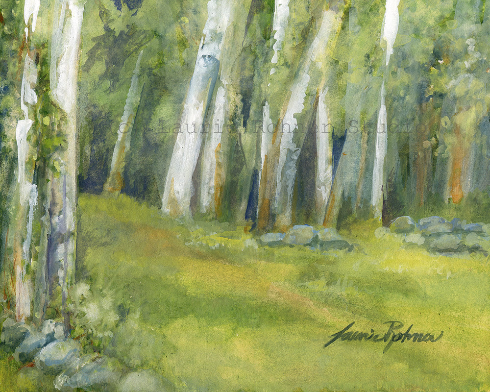 Birch trees watercolor landscape