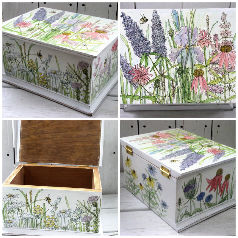 watercolor flowers on painted box