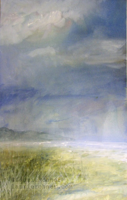 watercolor paintings landscape nature rohner laurie clouds shore summer illustration