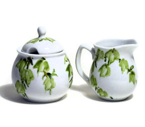 painted tea set with ivy