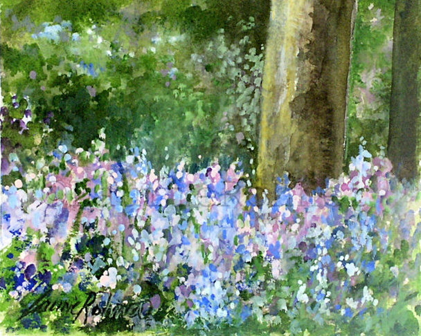 Watercolor landscape bluebells
