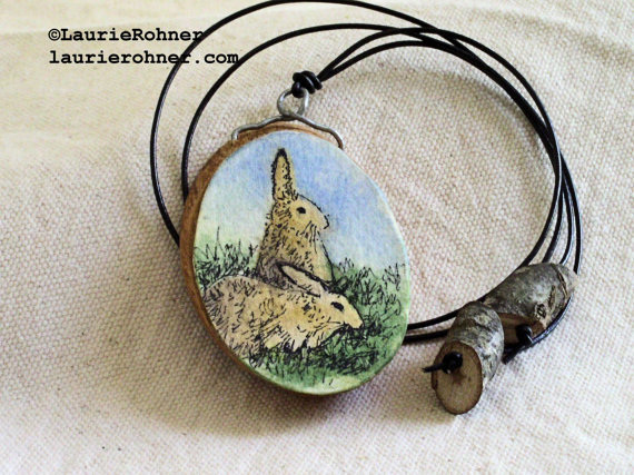 Rabbit Pair watercolor necklace
