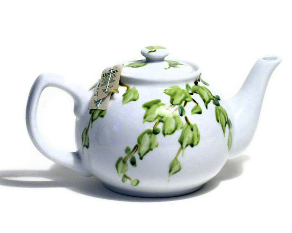 painted tea pot with ivy
