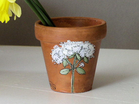 herb mint painted clay pot