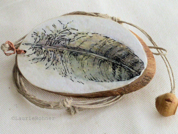 feather watercolor necklace