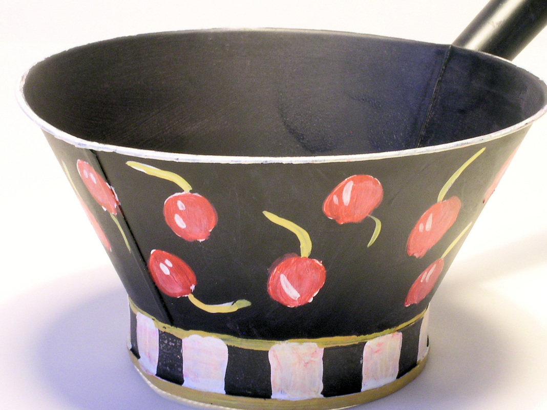 Vintage Painted Metal Bowl Cherries