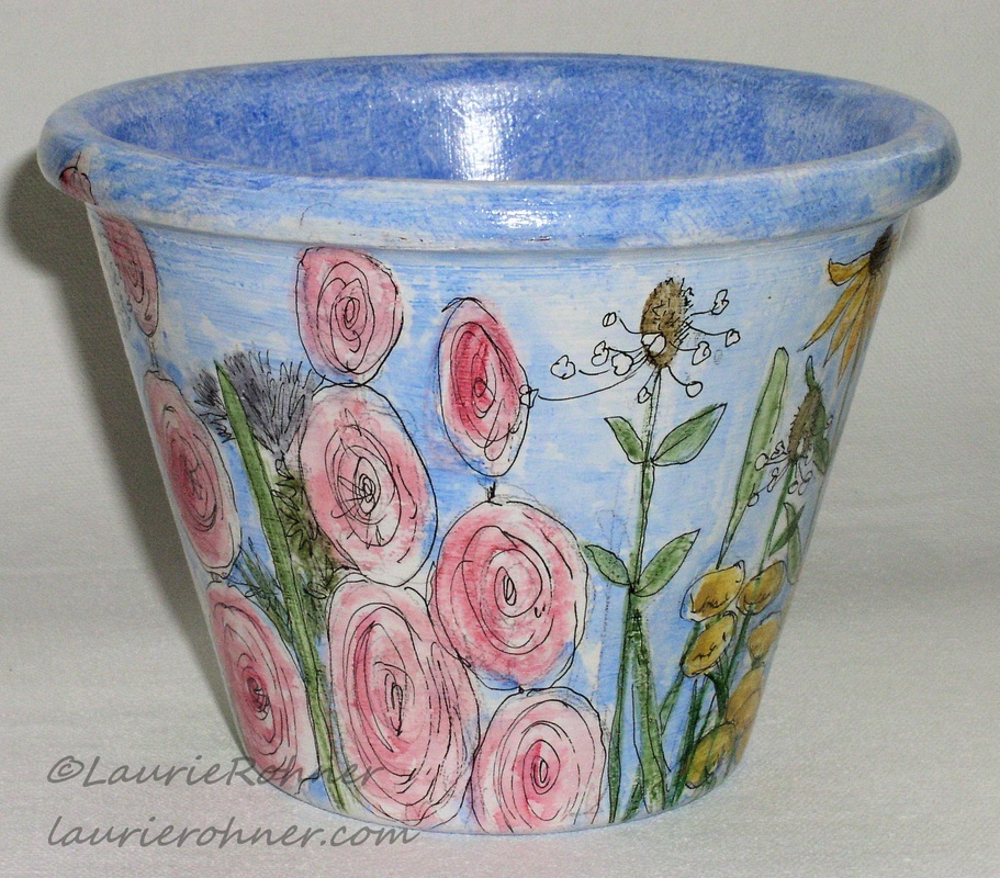 hand painted clay watercolor pot
