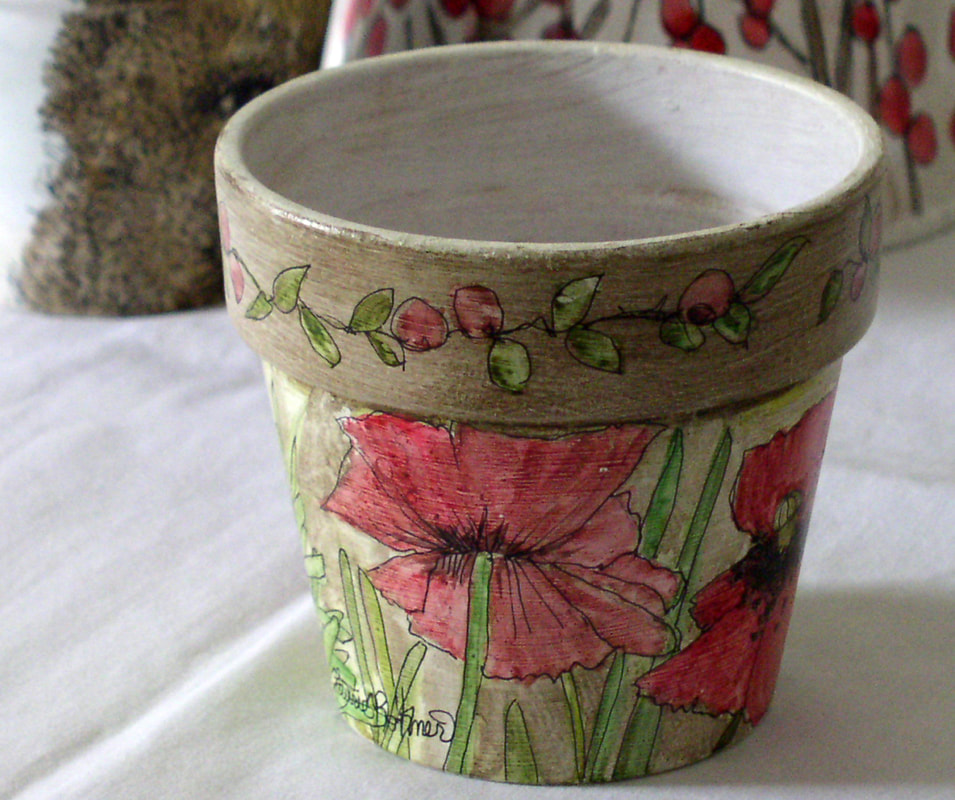 Painted flower clay pot