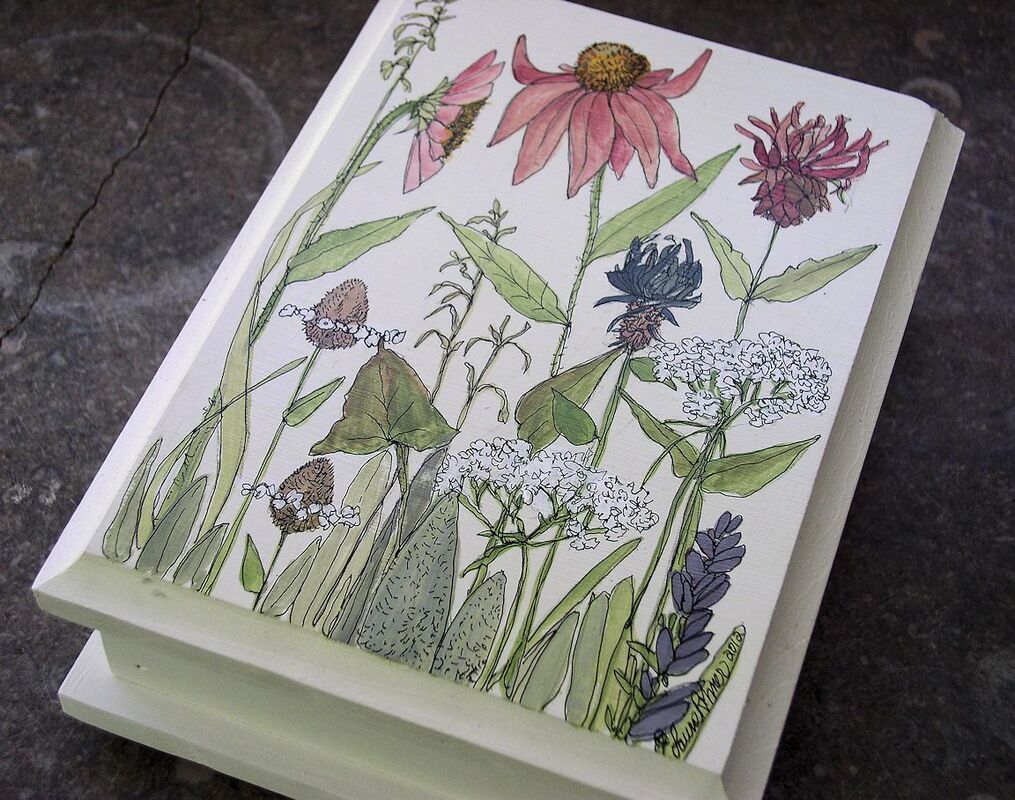 hand painted wood box with flowers
