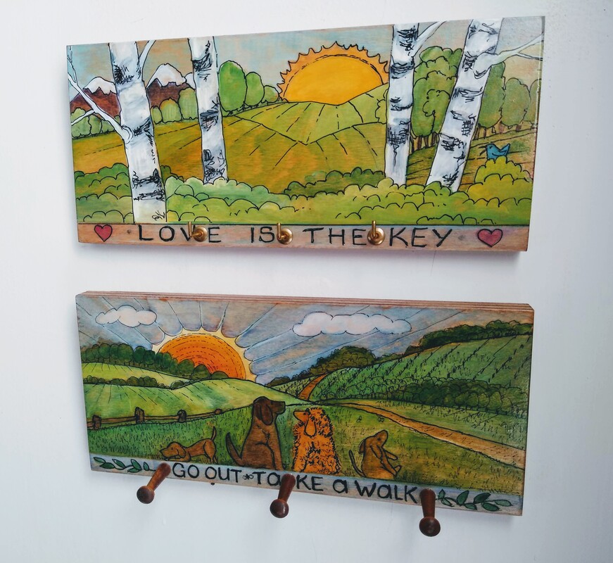 whimsical hand painted key holders by Laurie Rohner 