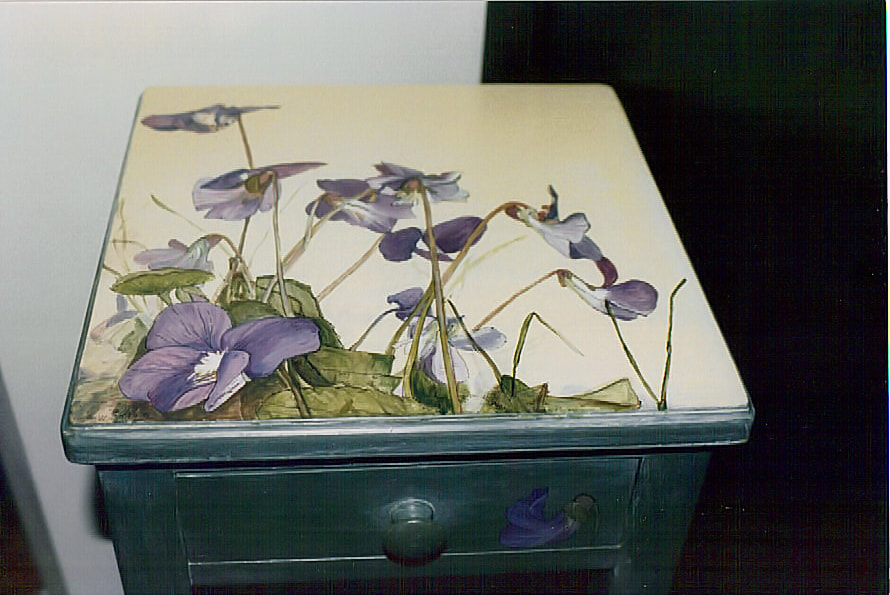 Hand Painted Violets End Table