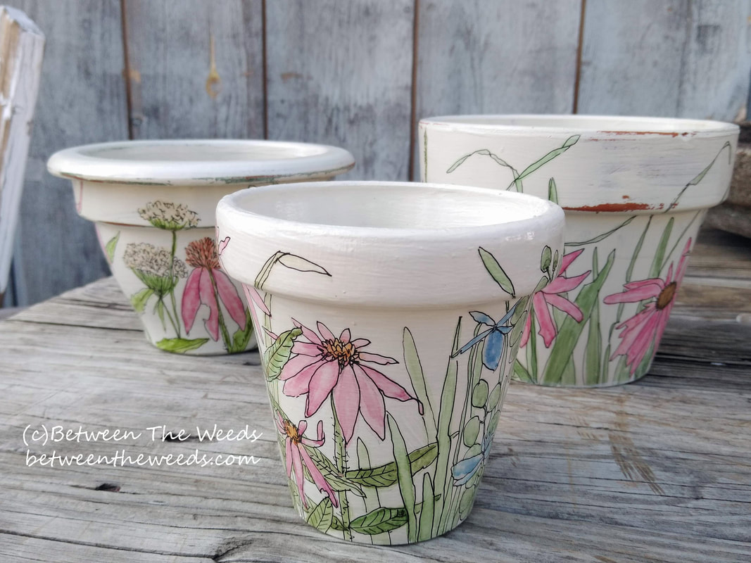 Painted clay flower pots