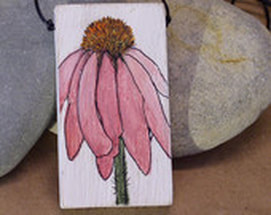 pink coneflower painted necklace