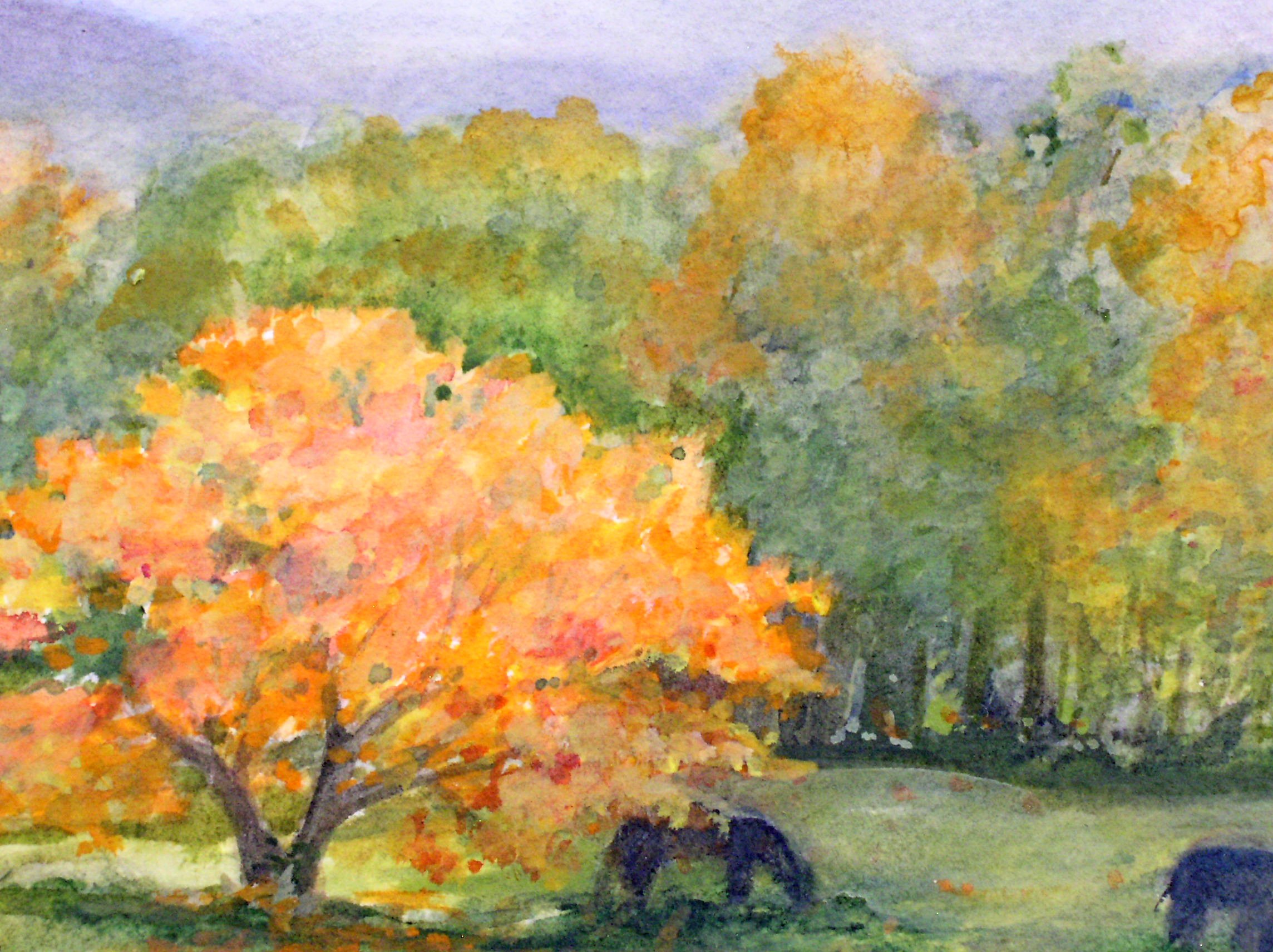 Fall Autumn Landscape Watercolor Picturesque Scene Nature Art Painting