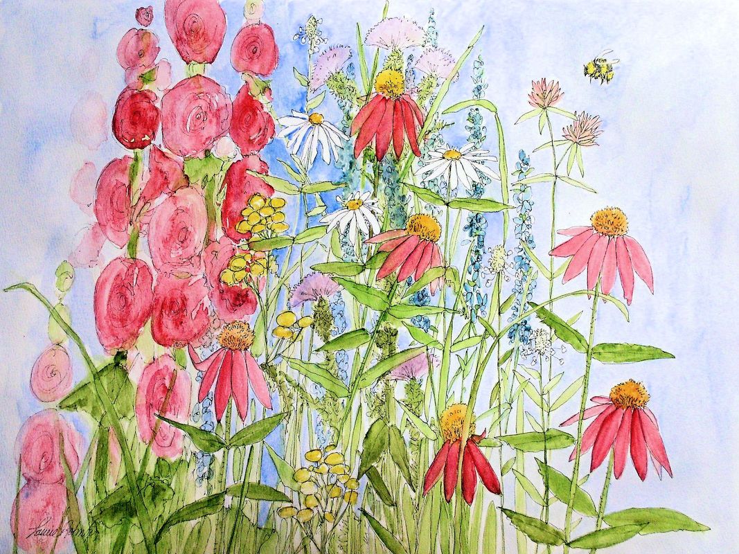 Garden Flower Watercolor Art